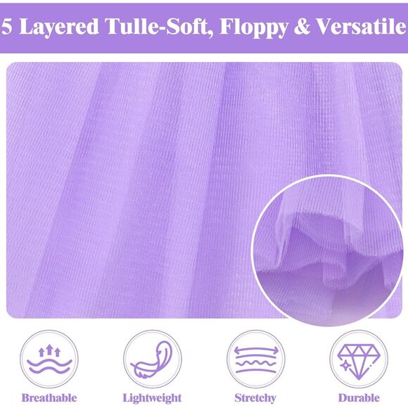 Women's Light Purple Adults 5 Layered Tulle Skirt Halloween Tutus Fluffy Skirts - Picture 4 of 6
